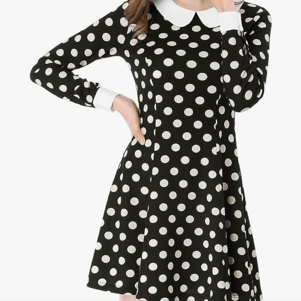 Allegra K Women's Peter Pan Collar Contrast Printed A-Line Short Dress